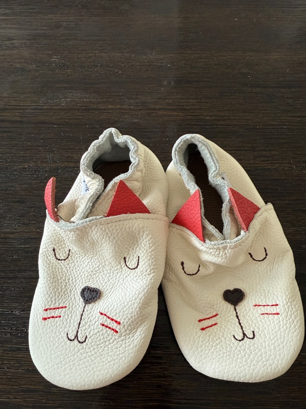 Mejale 12-18 Months Cream Baby Cat Leather Soft Sole Shoes with Red Ears